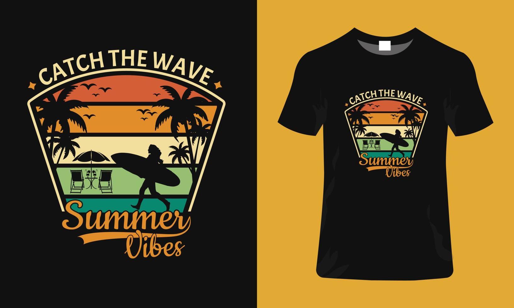 verão vibes t shirt design camiseta de praia vetor