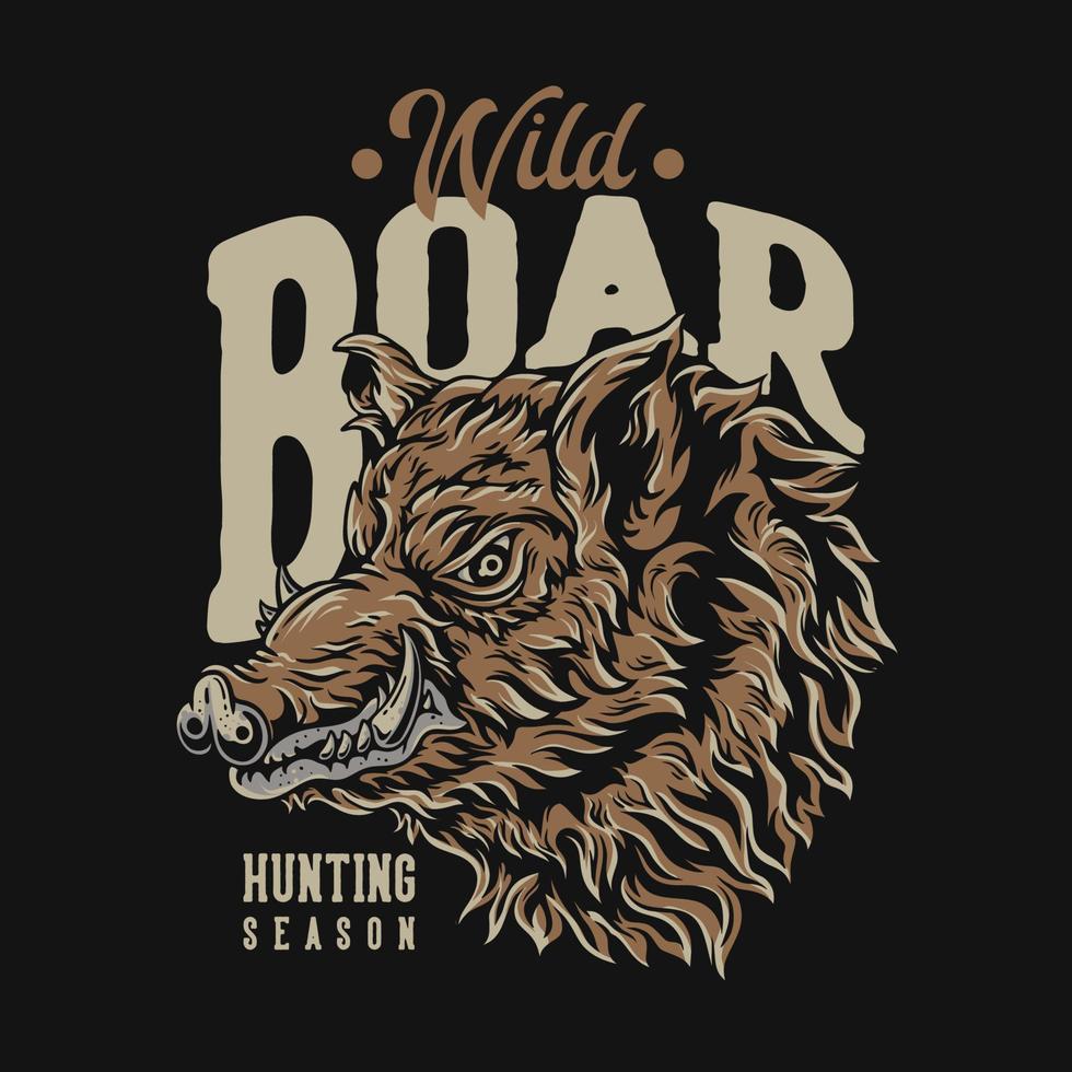 camiseta design temporada de caça wild board com ilustração vintage de cabeça de javali vetor