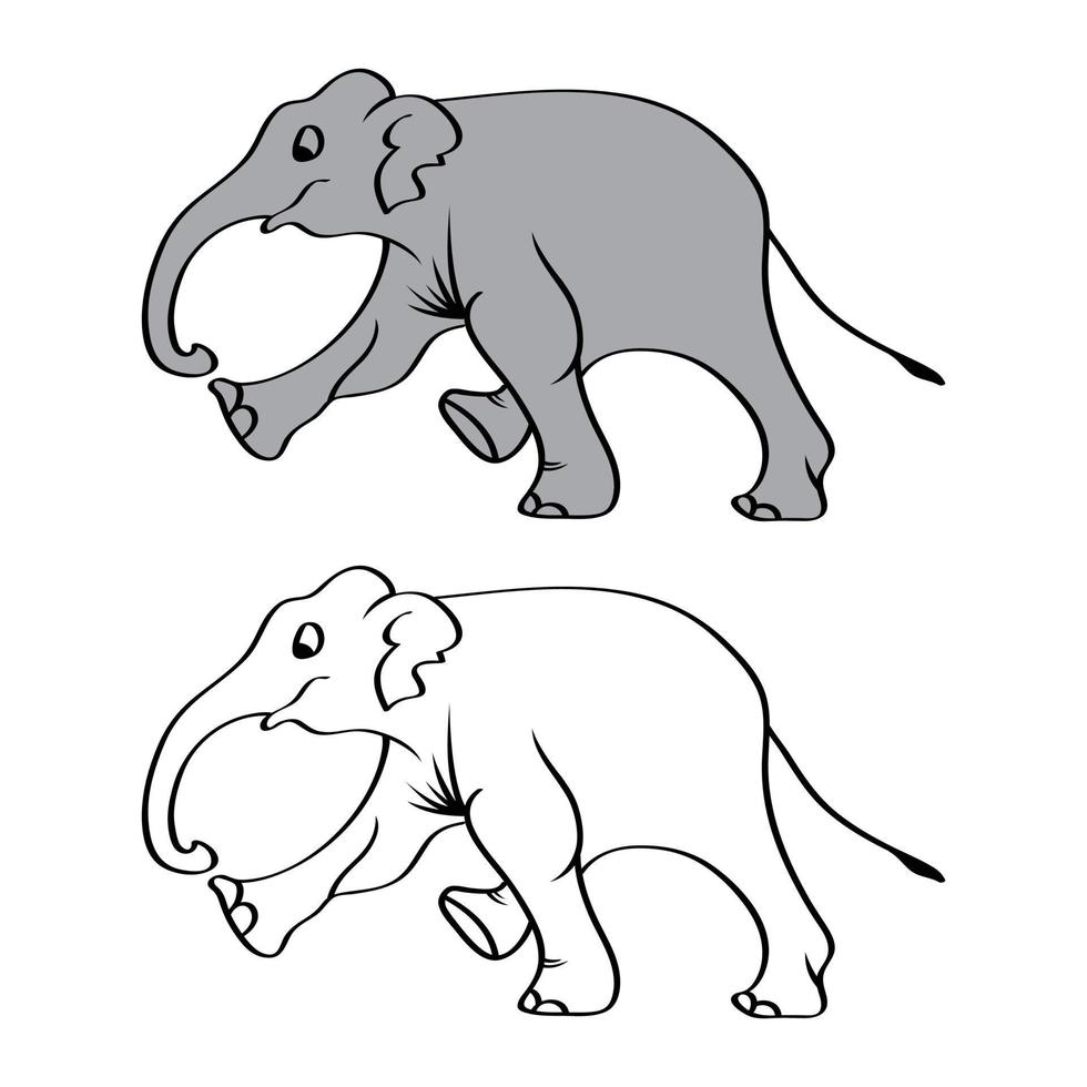 desenho de elefante isolado no branco. arbusto africano ou elefante da floresta e elefante asiático vetor