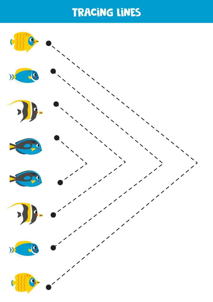 linhas de rastreamento para crianças. peixe de mar dos desenhos animados. vetor