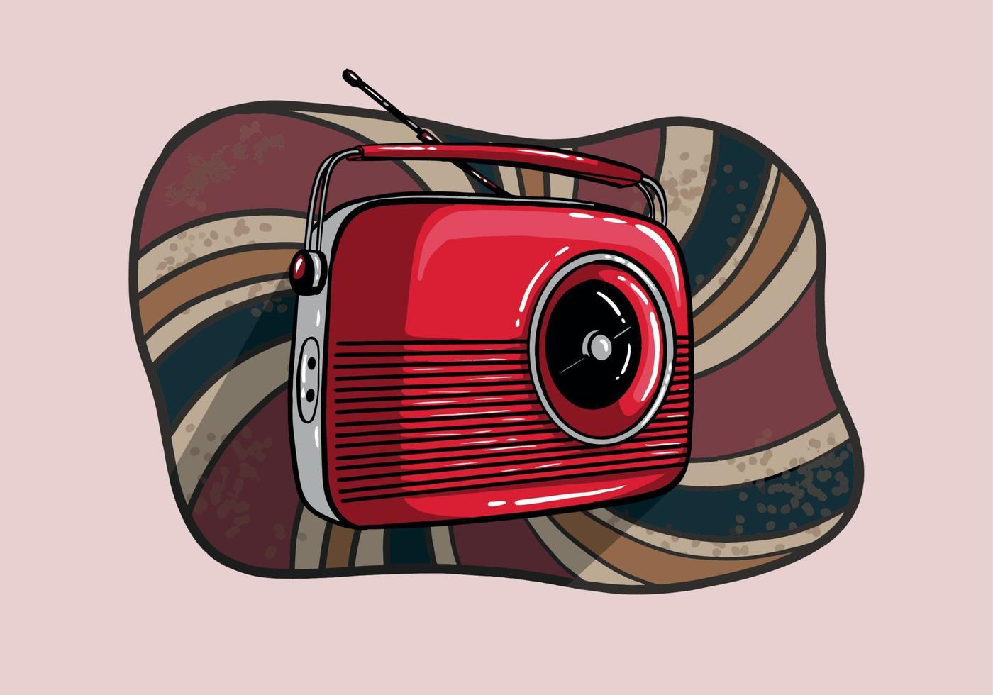 velho rádio vermelho com fundo vintage. rádio vermelho vintage para seu projeto, ilustração vetorial de rádio. ilustração de rádio antigo. vetor