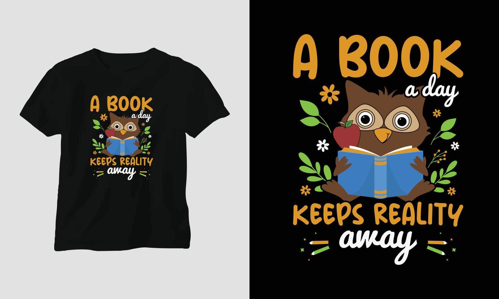 design de camiseta de amante de livro vetorial, tipografia com uma bela ilustração de livros vetor