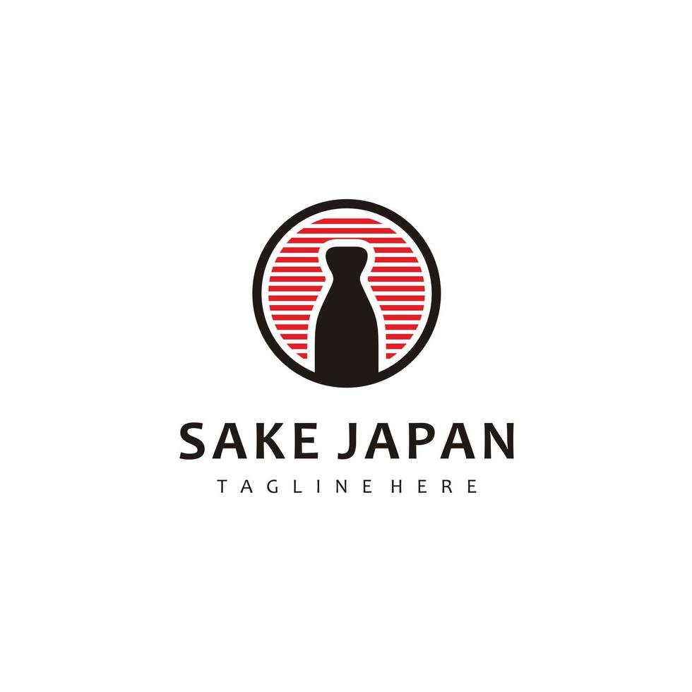 design de logotipo de bar e restaurante saquê japão, estilo plano isolado no fundo do sol vetor