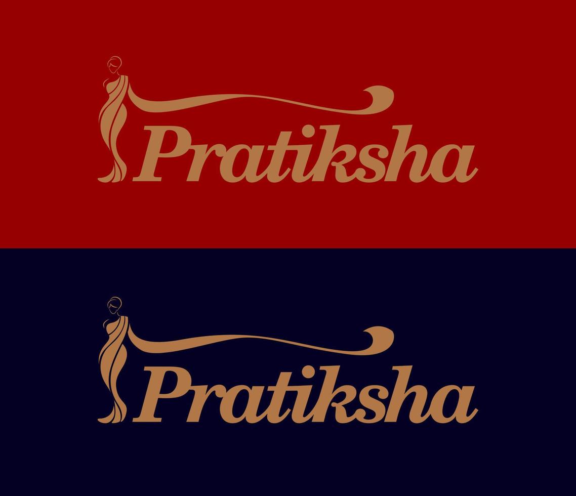 logotipo da marca pratiksha sarees. logotipo pratiksha sarees com figura feminina. vetor