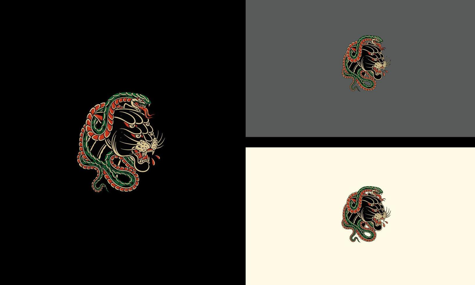cabeça pantera e rei cobra ilustração vetorial design de mascote vetor