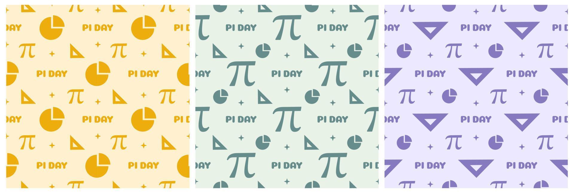 conjunto de design de padrão sem emenda do dia pi com constantes matemáticas ou torta assada no modelo ilustração plana de desenhos animados desenhados à mão vetor