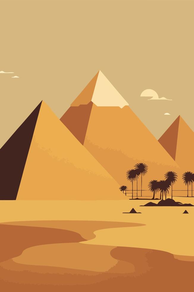 pirâmides egípcias no deserto. ilustração em vetor de um design plano.
