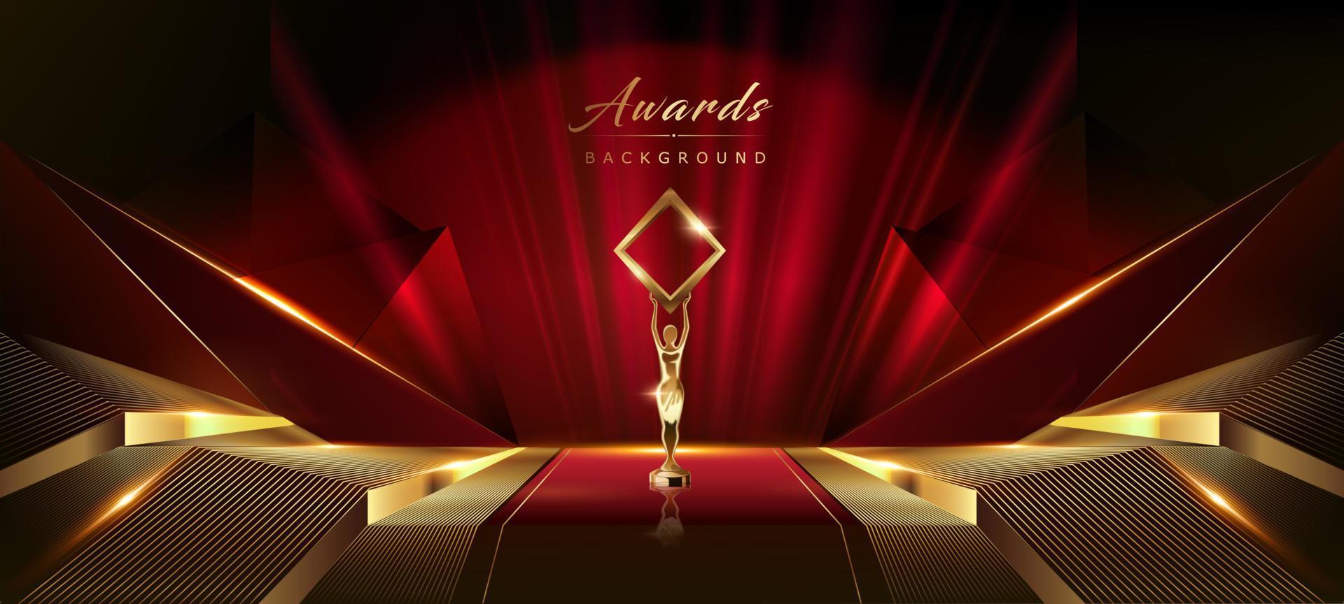 fundo de prêmio de palco de cortina dourada marrom vermelho. troféu em fundo de luxo de tapete vermelho. modelo de design abstrato moderno. levou gráficos de movimento visual. cartaz de convite de casamento de casamento. vetor