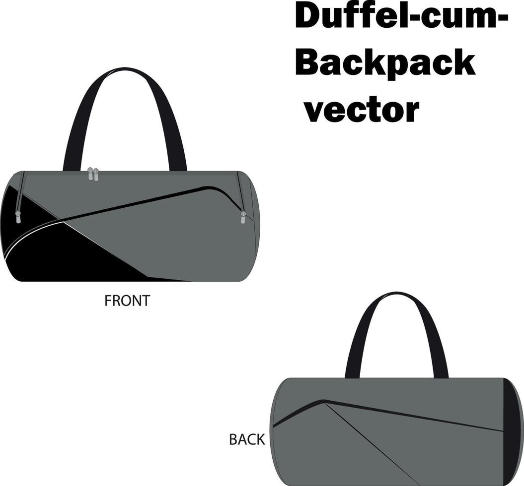 bolsas duffle-cum-mochila, bolsa de vestuário conversível com alça de ombro em arquivo vetorial preto vetor