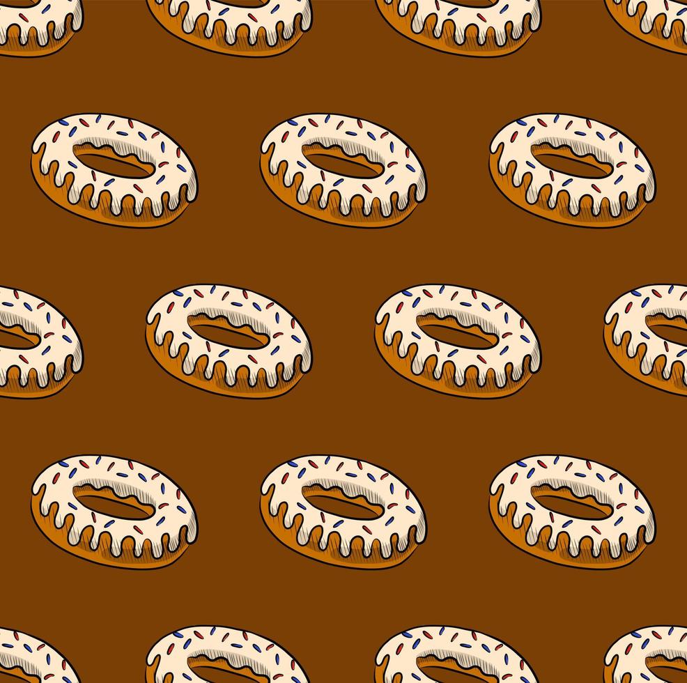 fundo vector sem costura marrom com deliciosos donuts com fudge branco