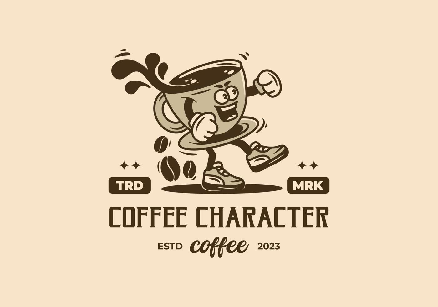 distintivo de ilustração de personagem mascote de uma xícara de café vetor