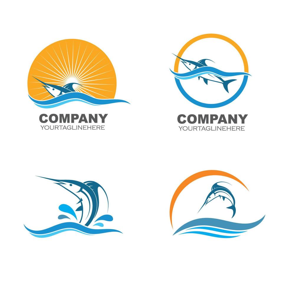 ilustração do logotipo do ícone do peixe marlin azul vetor