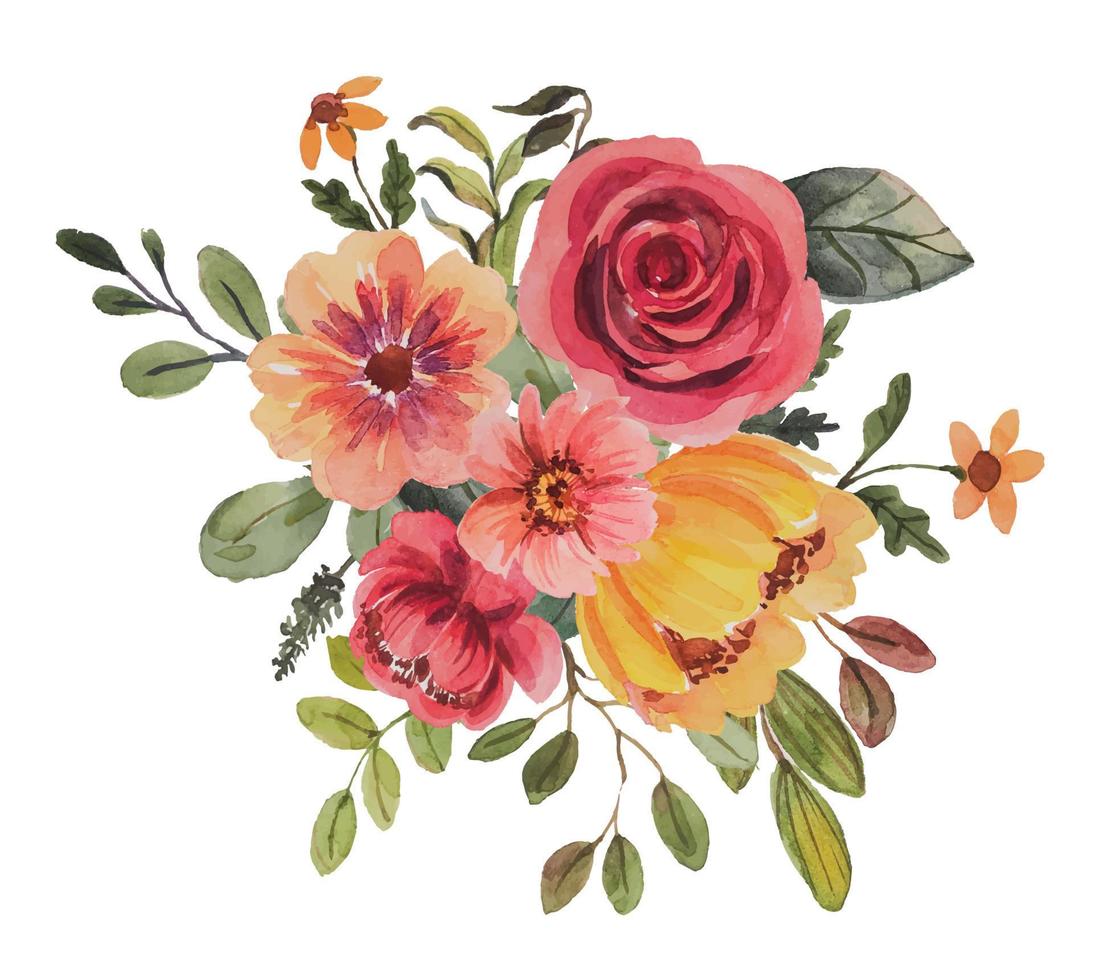 clipart de buquê de flores em aquarela vetor