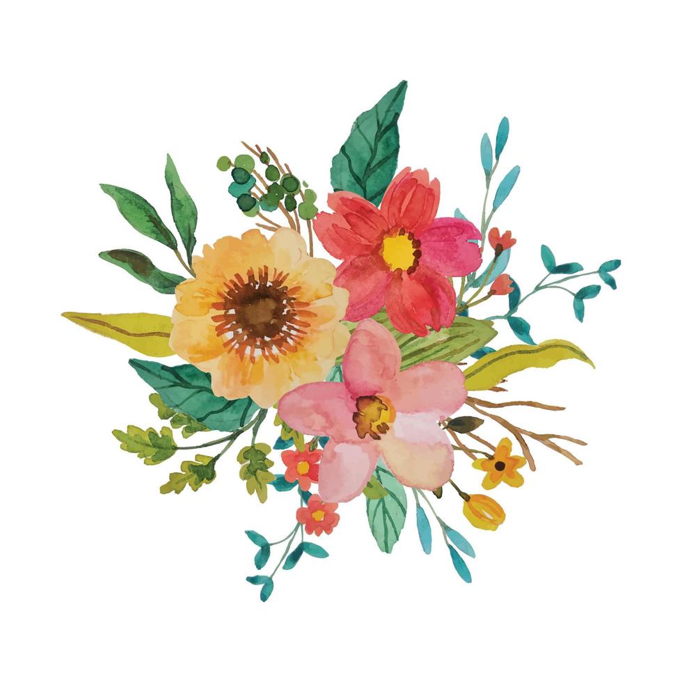 clipart de buquê de flores em aquarela vetor