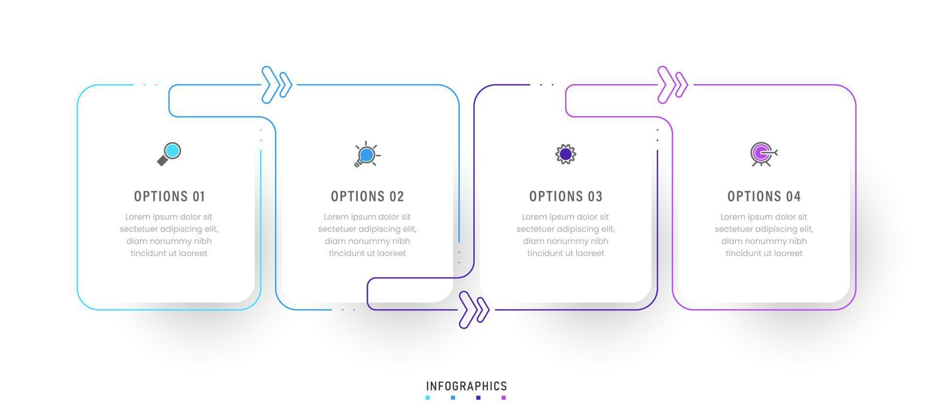 modelo de design de rótulo infográfico vetorial com ícones e 4 opções ou etapas. pode ser usado para diagrama de processo, apresentações, layout de fluxo de trabalho, banner, fluxograma, gráfico de informações. vetor