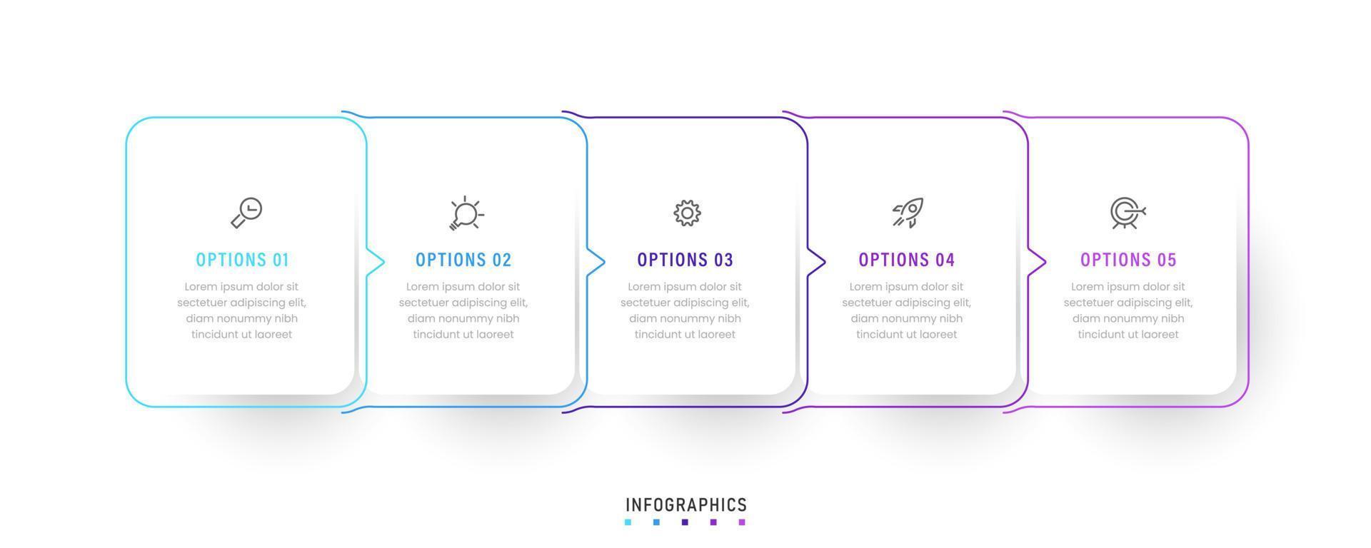 modelo de design de rótulo infográfico vetorial com ícones e 5 opções ou etapas. pode ser usado para diagrama de processo, apresentações, layout de fluxo de trabalho, banner, fluxograma, gráfico de informações. vetor