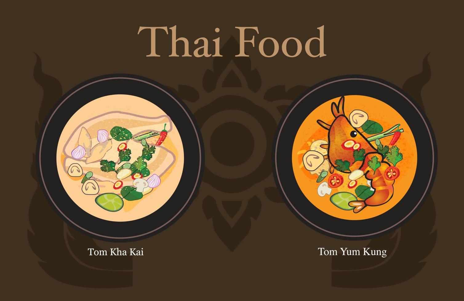 tailandês Comida quente verde frango Curry e almofada tailandês vetor