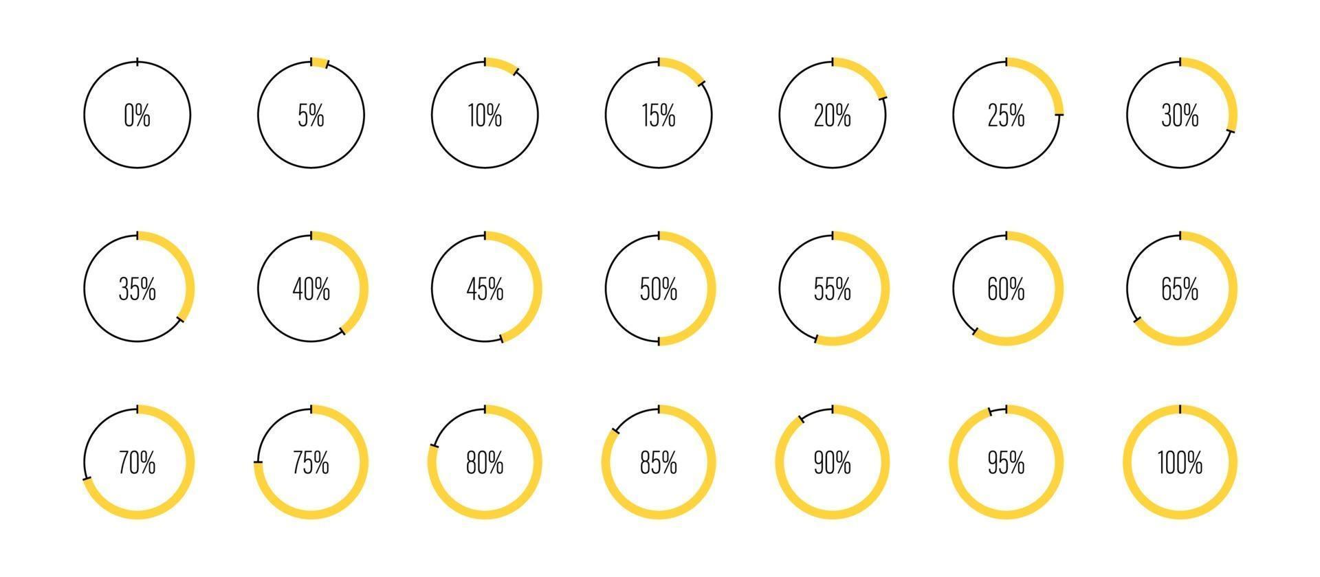 conjunto de ilustração vetorial de diagramas de porcentagem de círculo vetor