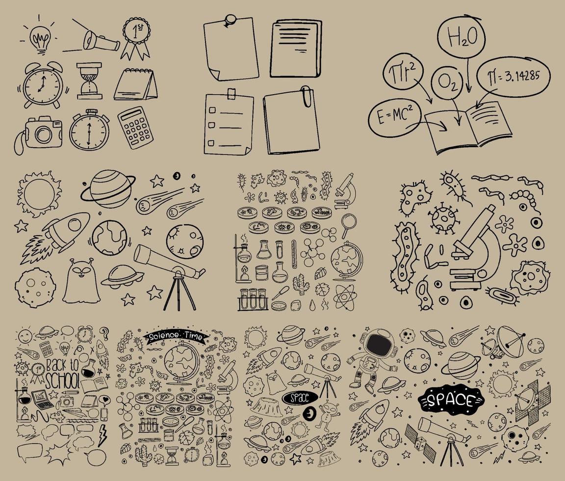 conjunto de objeto e símbolo desenhado à mão doodle vetor