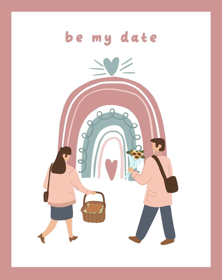cartão do dia dos namorados nota de dedicação carta de amor bonito design plano escandinavo vetor