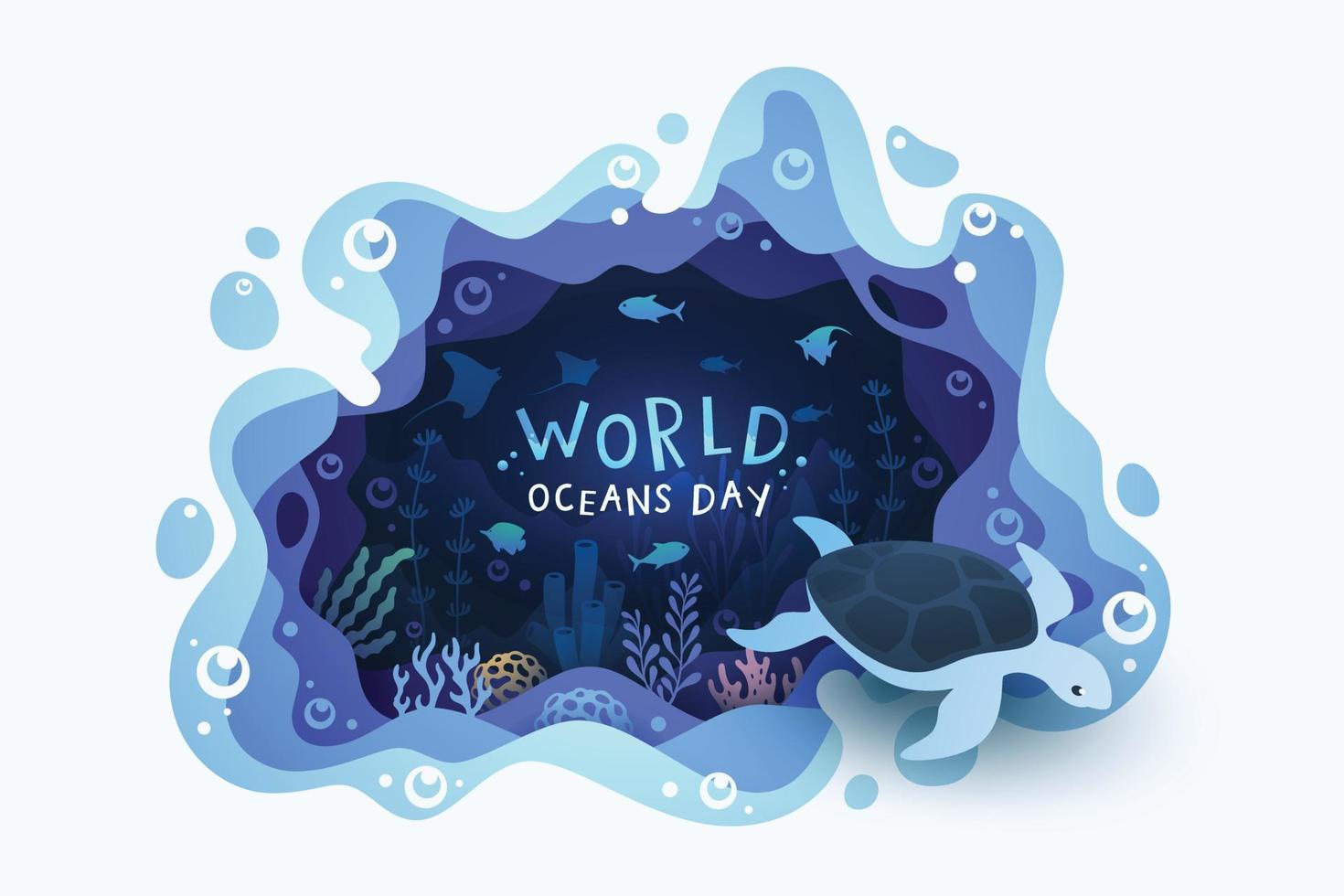 fundo do dia mundial dos oceanos com ambiente ecossistema mundo subaquático vetor