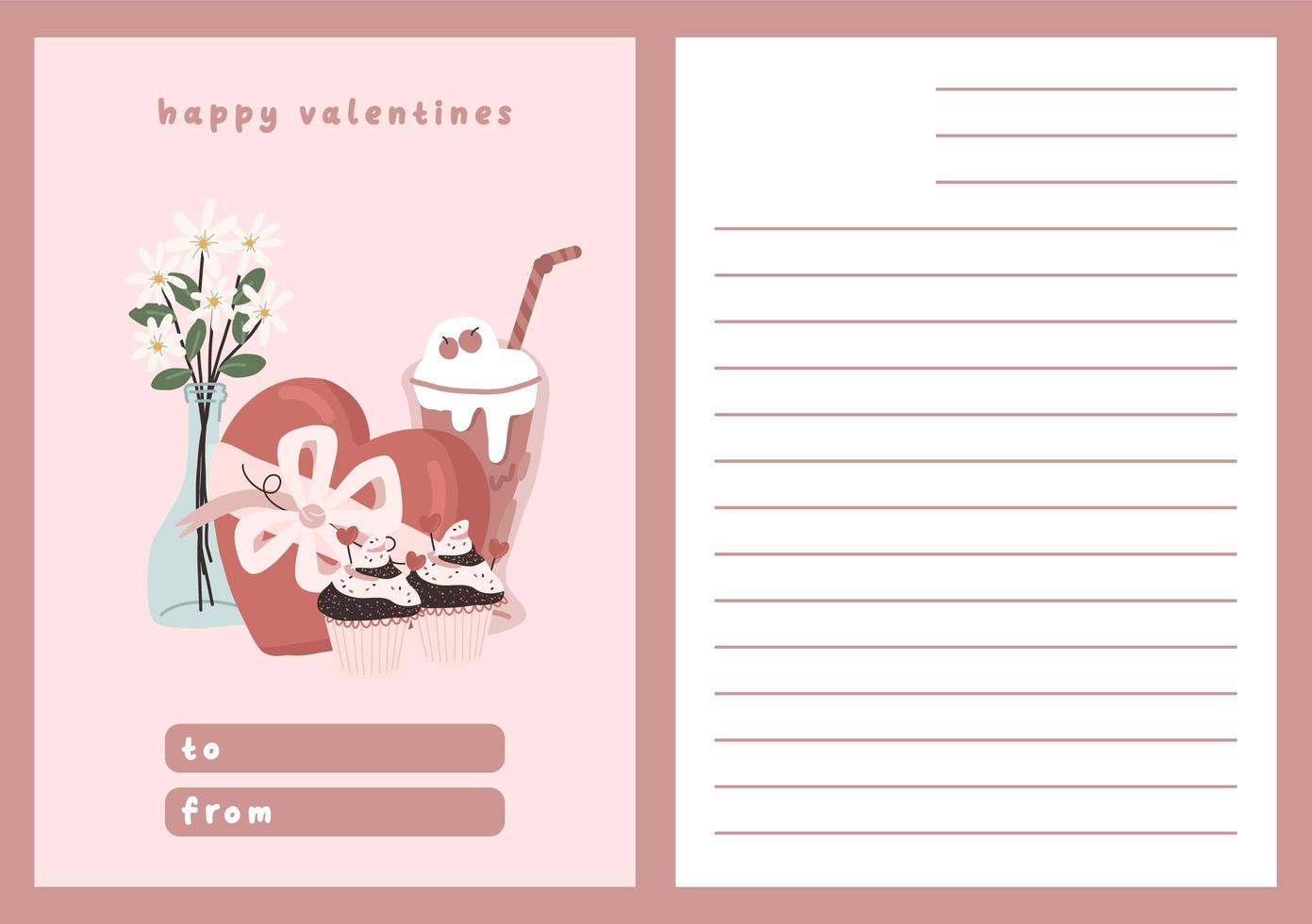 cartão do dia dos namorados nota de dedicação carta de amor bonito design plano escandinavo vetor