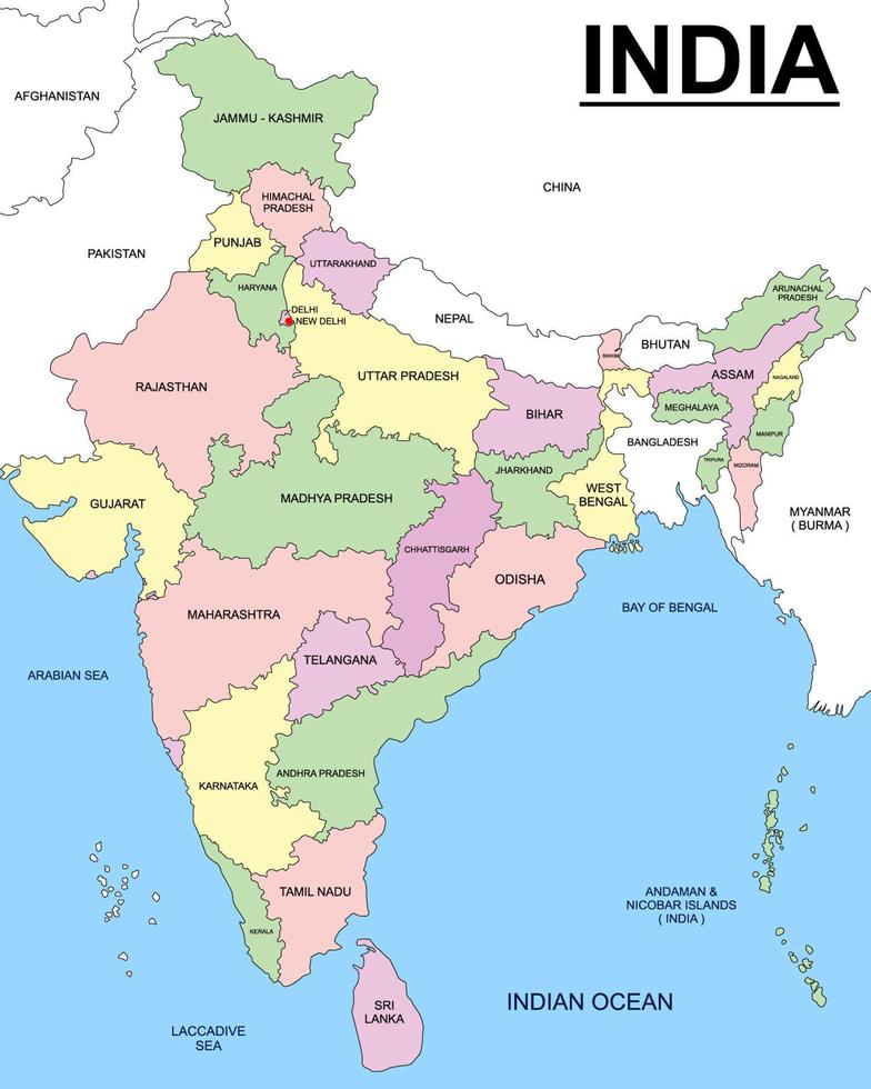 Índia mapa com em torno da fronteira vetor