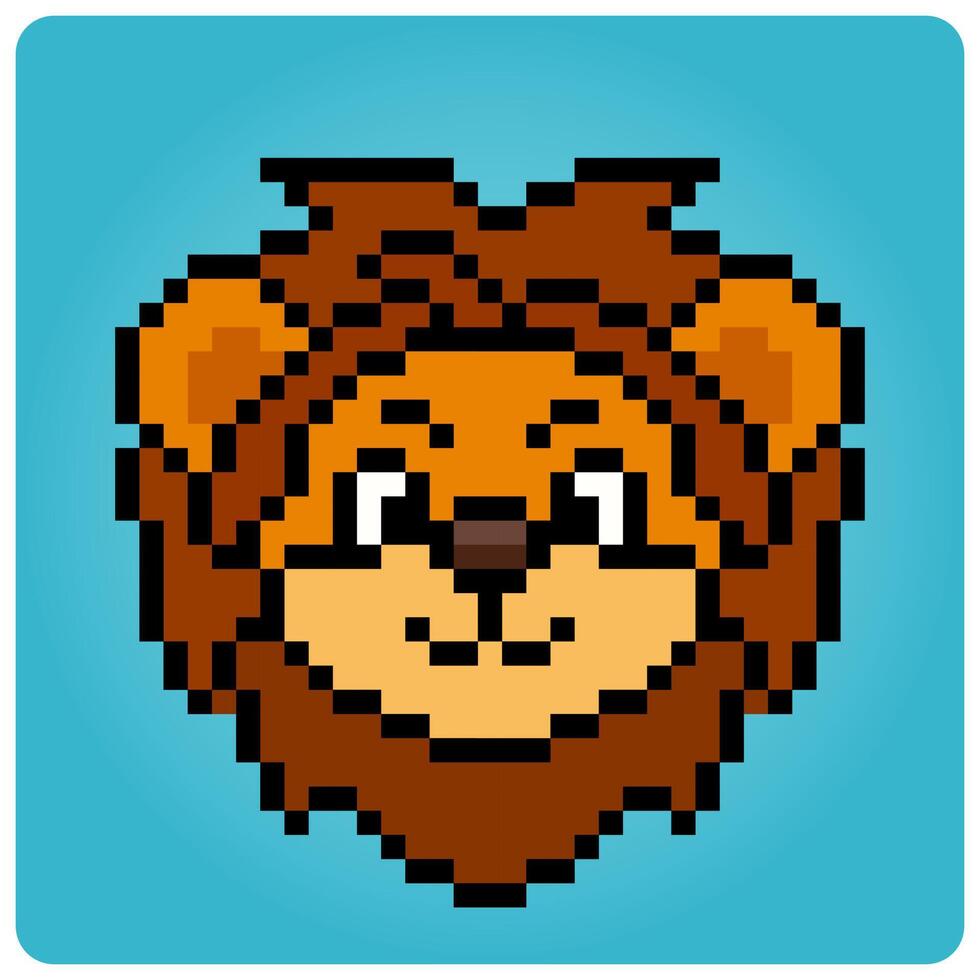 pixel 8 mordeu leão cabeça. animal retrato para jogos ativos dentro vetor ilustração.