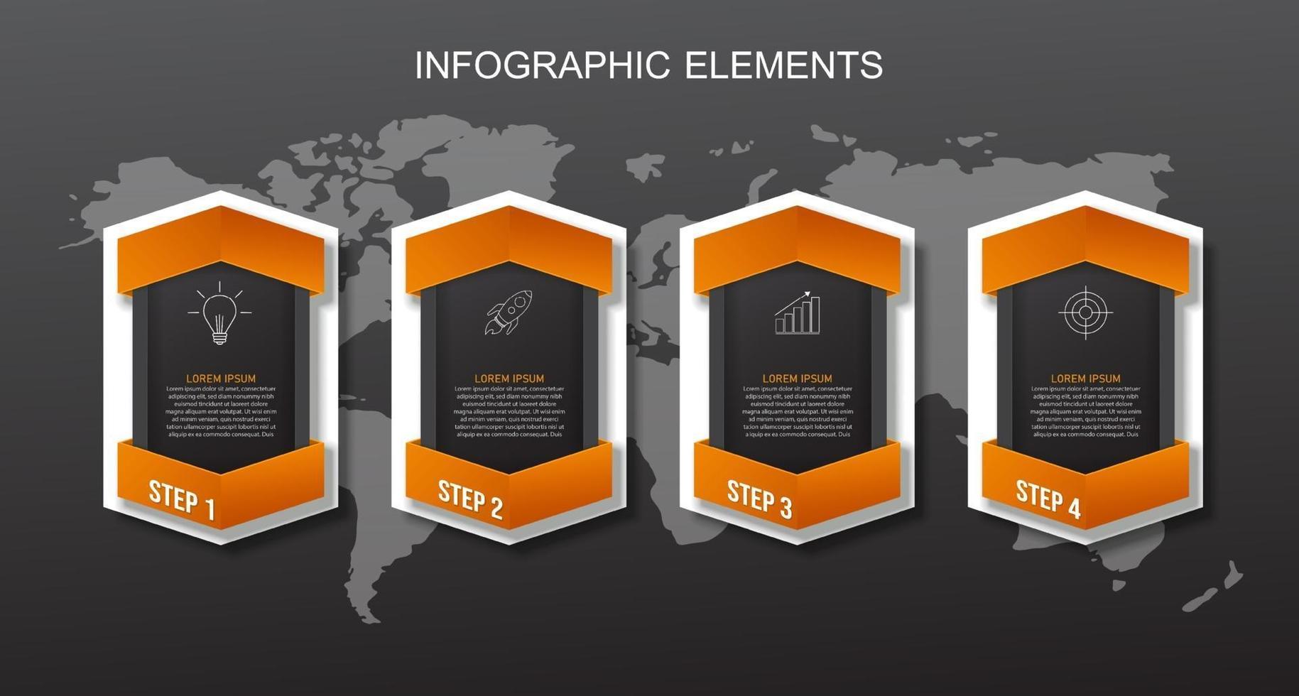 modelo de elementos de infográfico laranja. conceito de negócio com 4 etapas vetor