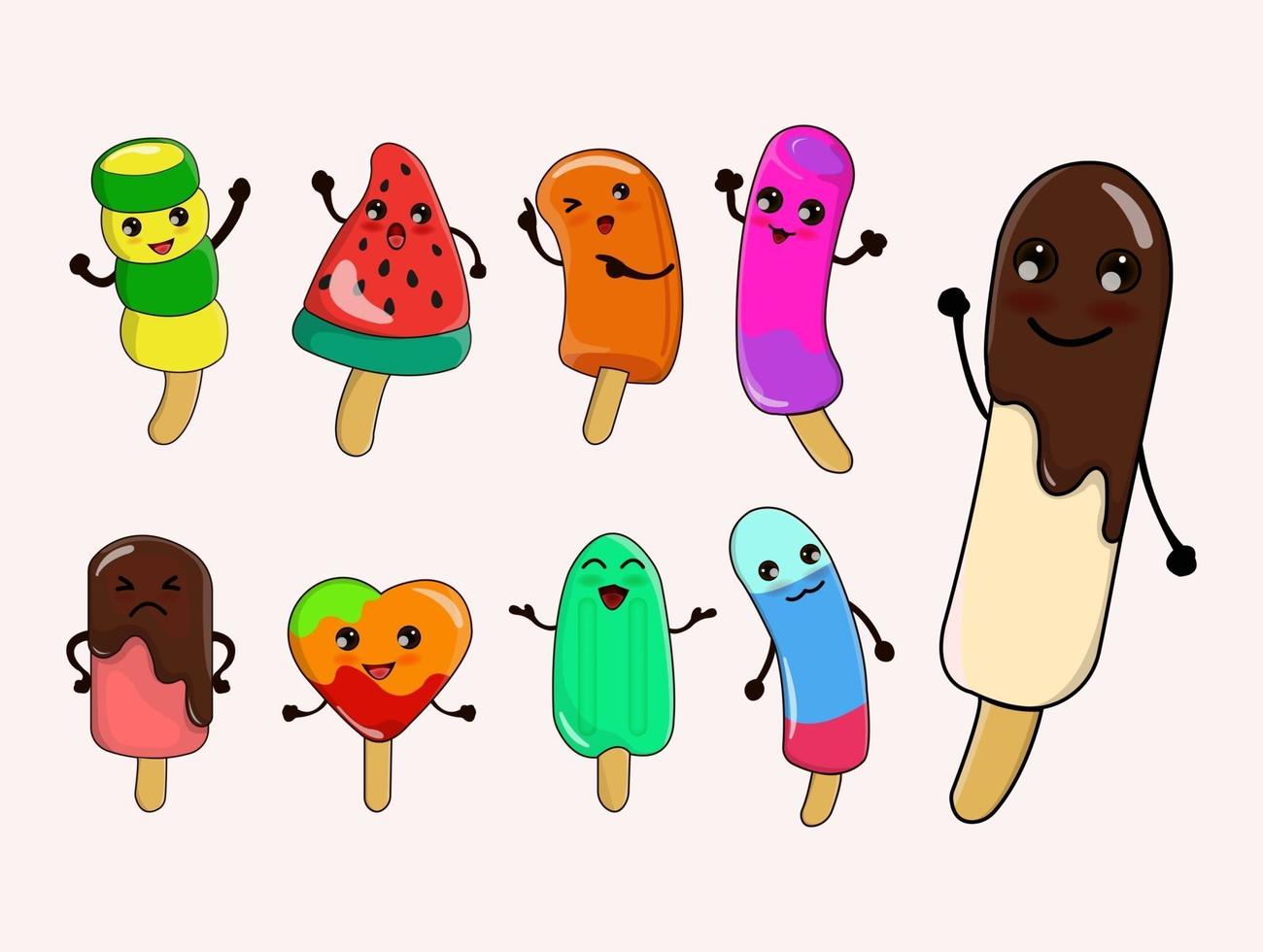 desenho de personagem fofo de sorvete no verão vetor