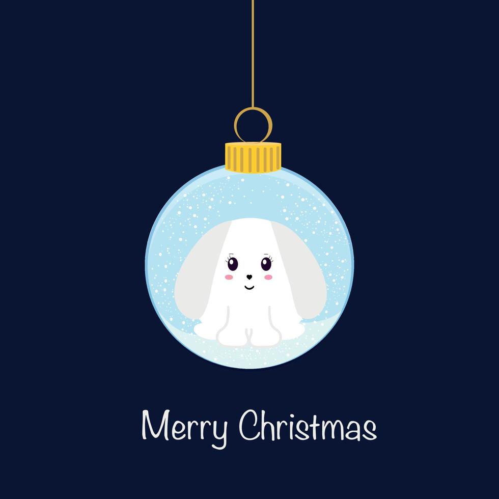 uma bola de árvore de natal com um coelho fofo. a decoração da árvore de natal. um símbolo de um feliz ano novo, celebração das férias de natal, inverno. vetor