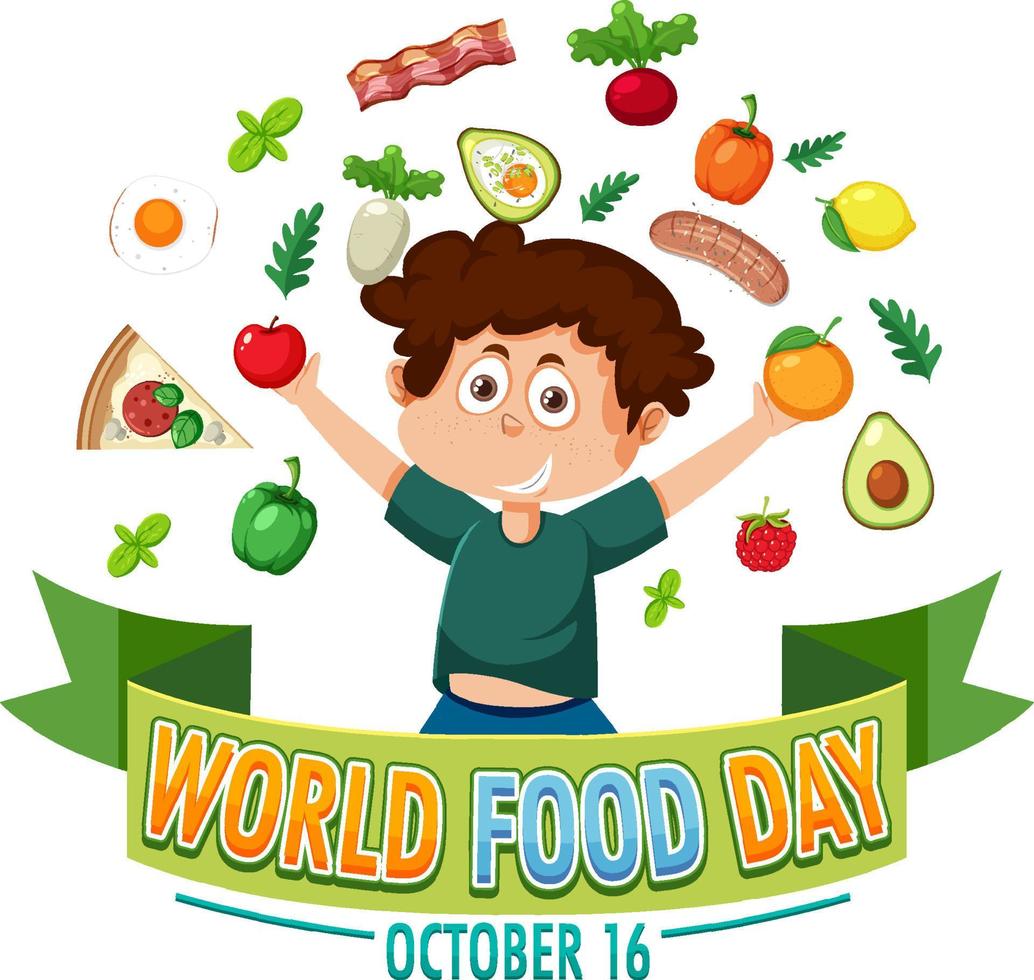 texto do dia mundial da alimentação com elementos alimentares vetor