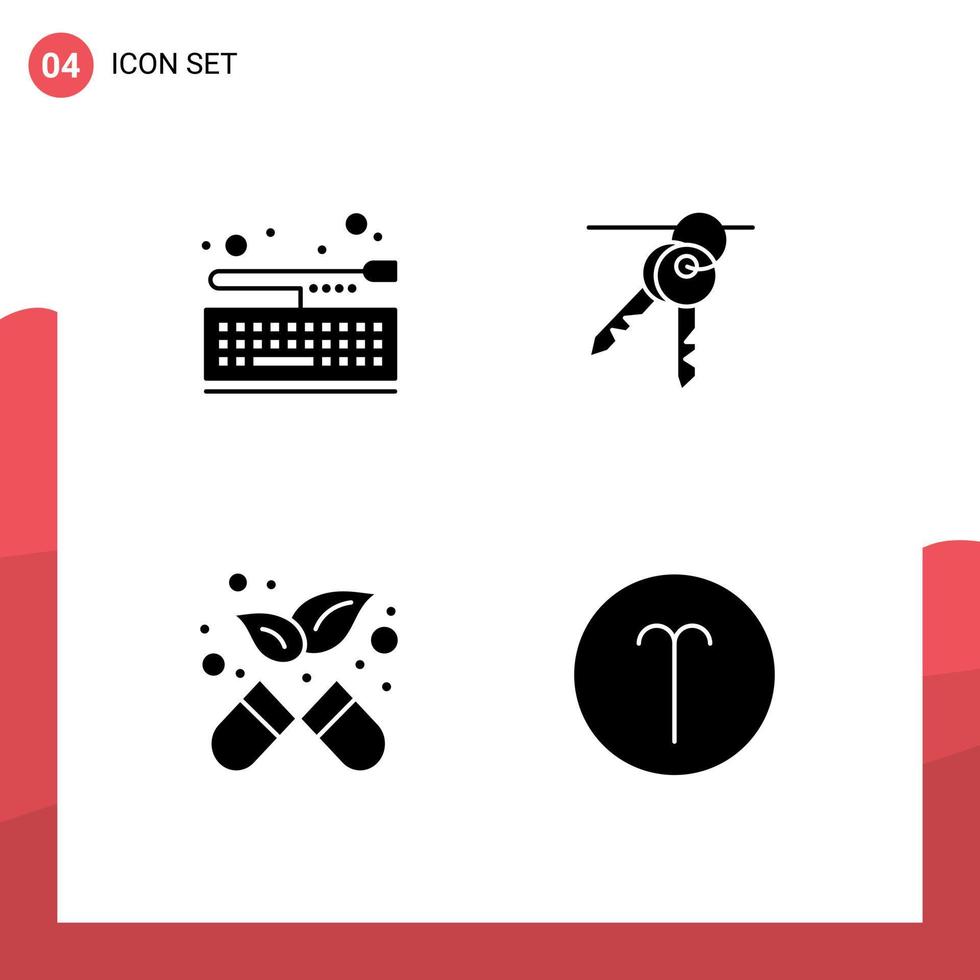 4 sólido glifo conceito para sites Móvel e apps borda remédio teclado quarto Áries editável vetor Projeto elementos