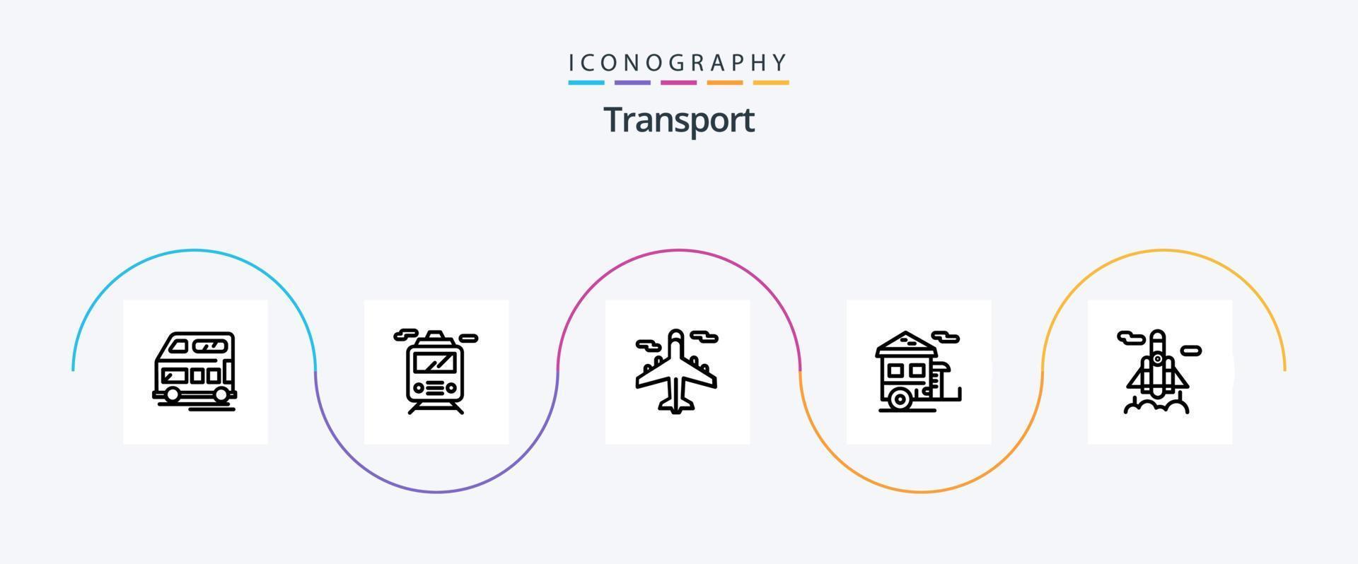 transporte linha 5 ícone pacote Incluindo espaço. transporte. avião. reboque. acampamento vetor