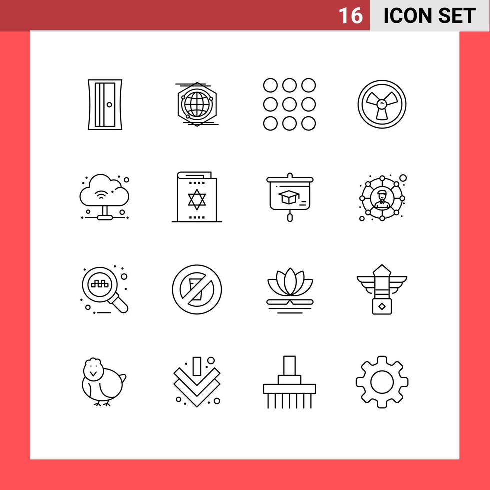 universal ícone símbolos grupo do 16 moderno esboços do atormentar oleiro Wi-fi Projeto Internet Ciência editável vetor Projeto elementos