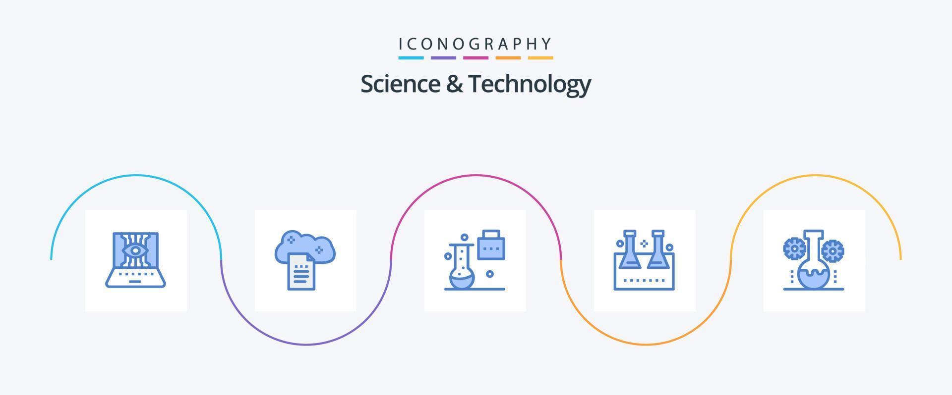 Ciência e tecnologia azul 5 ícone pacote Incluindo laboratório frasco. químico frasco. conectados docs. Ciência portfólio. Ciência Educação vetor