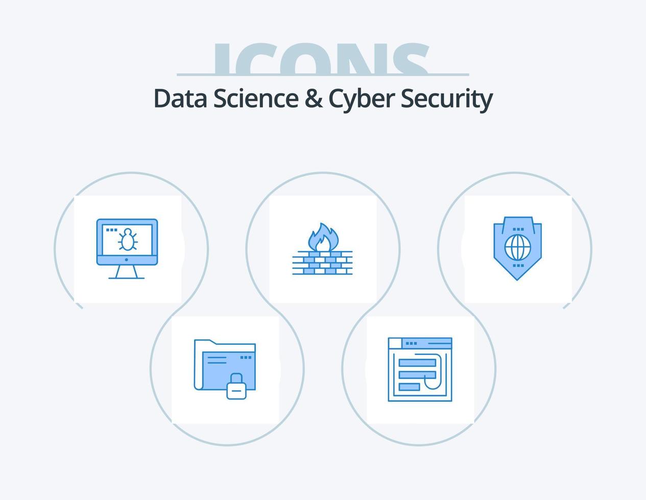 dados Ciência e cyber segurança azul ícone pacote 5 ícone Projeto. computador. segurança. senha. tela . monitor vetor