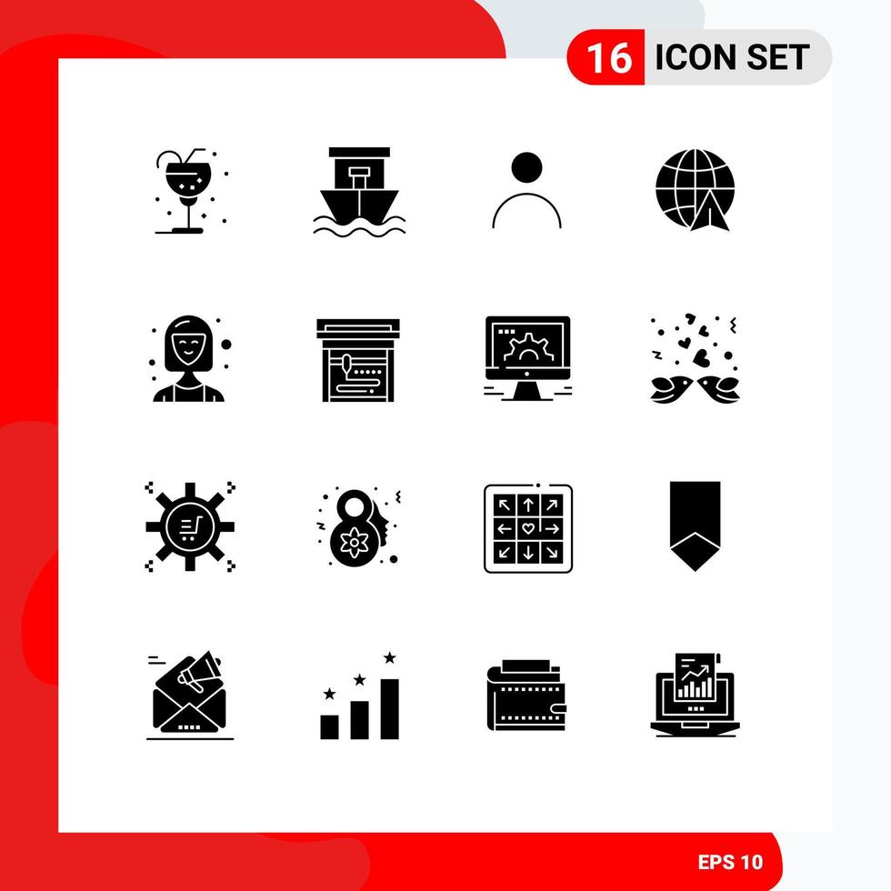 universal ícone símbolos grupo do 16 moderno sólido glifos do consultor viagem verão globo do utilizador editável vetor Projeto elementos