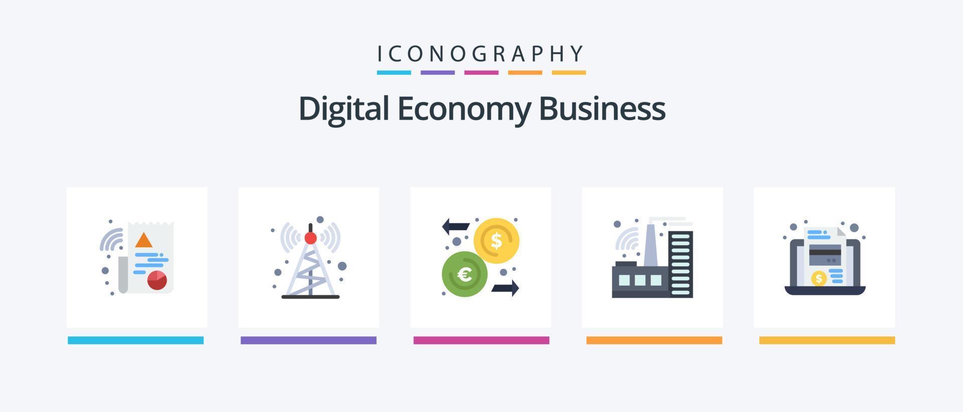 digital economia o negócio plano 5 ícone pacote Incluindo . arquivo. dinheiro. economia. indústria. criativo ícones Projeto vetor