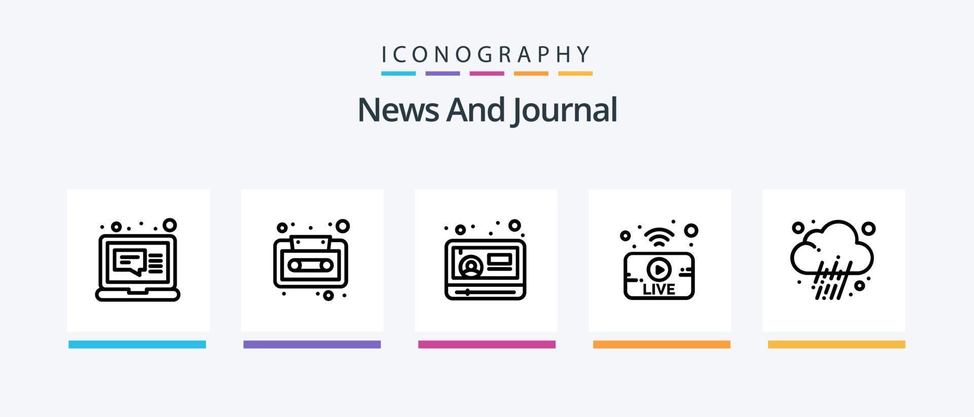 notícia linha 5 ícone pacote Incluindo computador portátil. e-mail. livro. clima. notícias. criativo ícones Projeto vetor