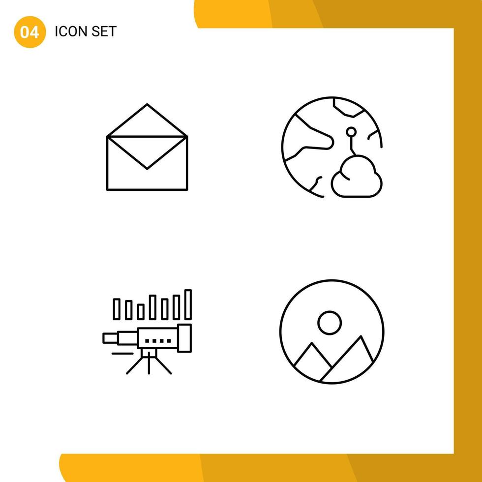 universal ícone símbolos grupo do 4 moderno linha preenchida plano cores do o email telescópio aberto rede previsão editável vetor Projeto elementos