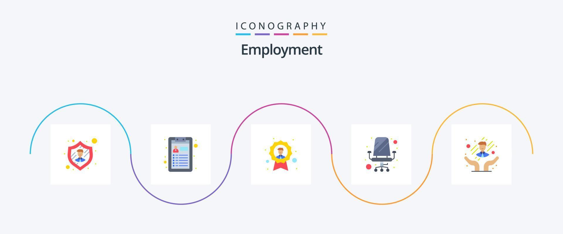 emprego plano 5 ícone pacote Incluindo empregado Cuidado. Cuidado. distintivo. sentado. mobília vetor