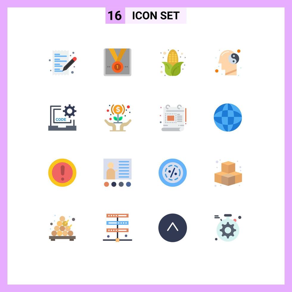pacote do 16 moderno plano cores sinais e símbolos para rede impressão meios de comunicação tal Como codificação mente troféu relaxar Saldo editável pacote do criativo vetor Projeto elementos