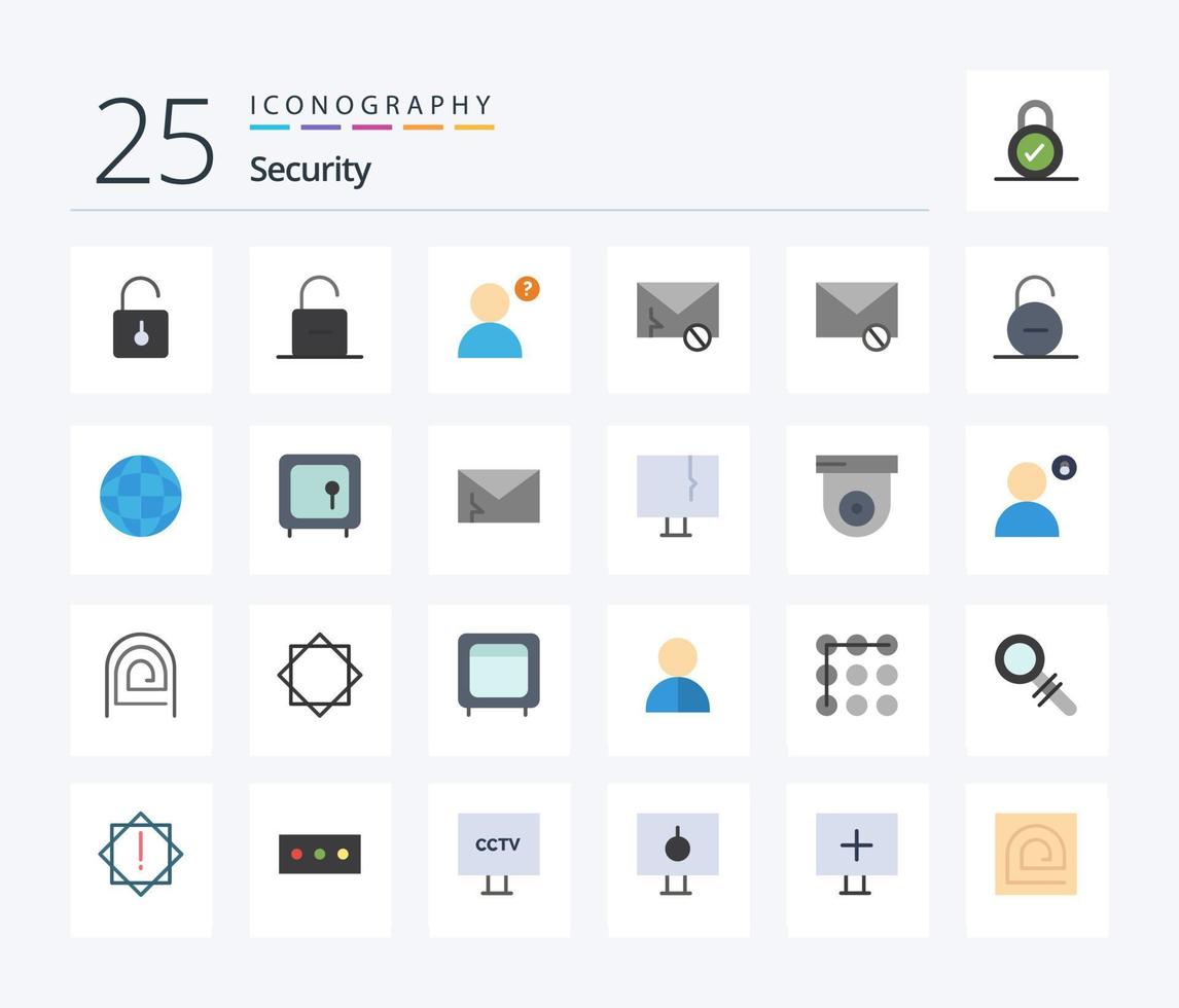 segurança 25 plano cor ícone pacote Incluindo global. seguro. correspondência. segurança. trava vetor