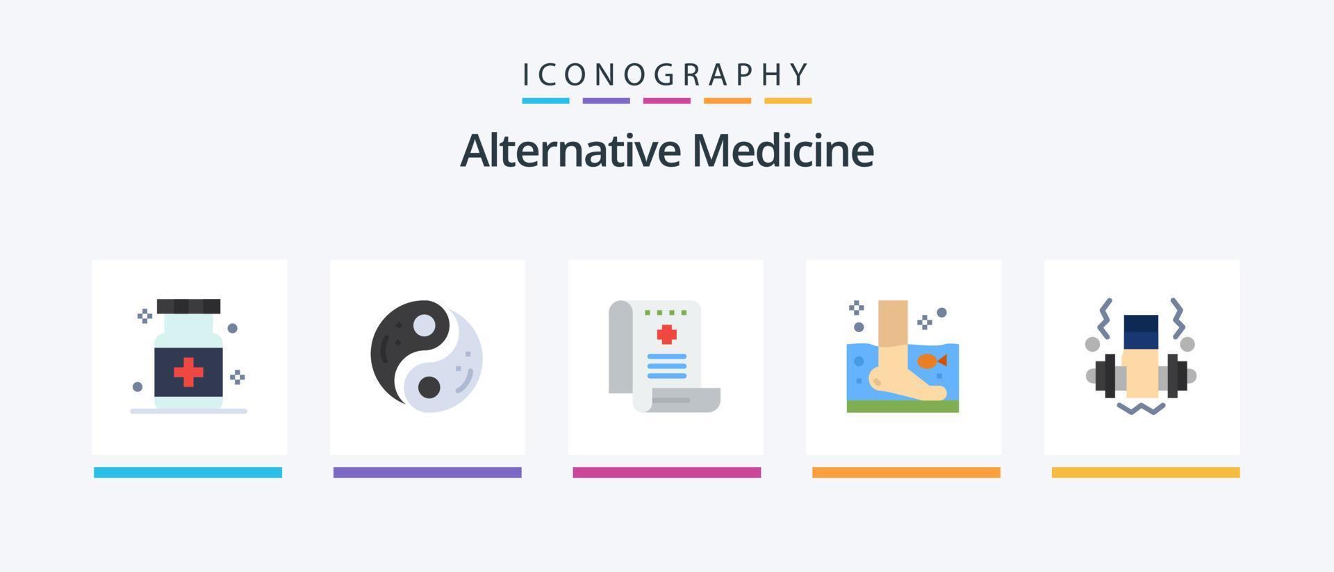 alternativo remédio plano 5 ícone pacote Incluindo spa. peixe. yang. relatório. médico. criativo ícones Projeto vetor