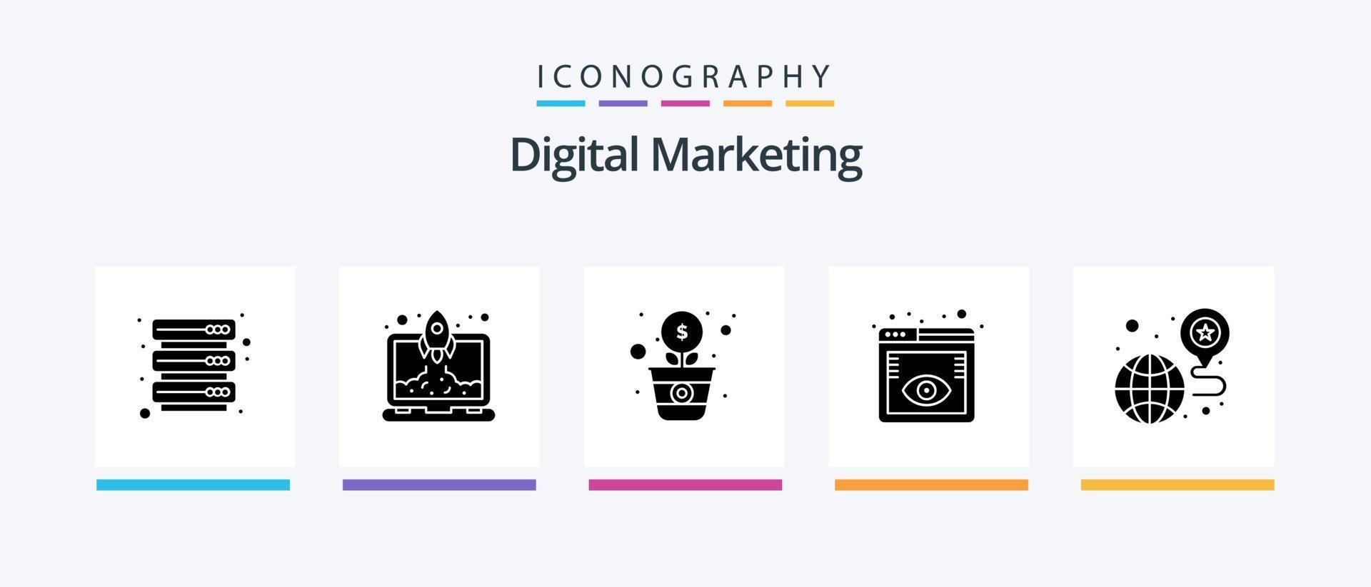 digital marketing glifo 5 ícone pacote Incluindo localização. local na rede Internet. dólar. rede visualizar. olho. criativo ícones Projeto vetor