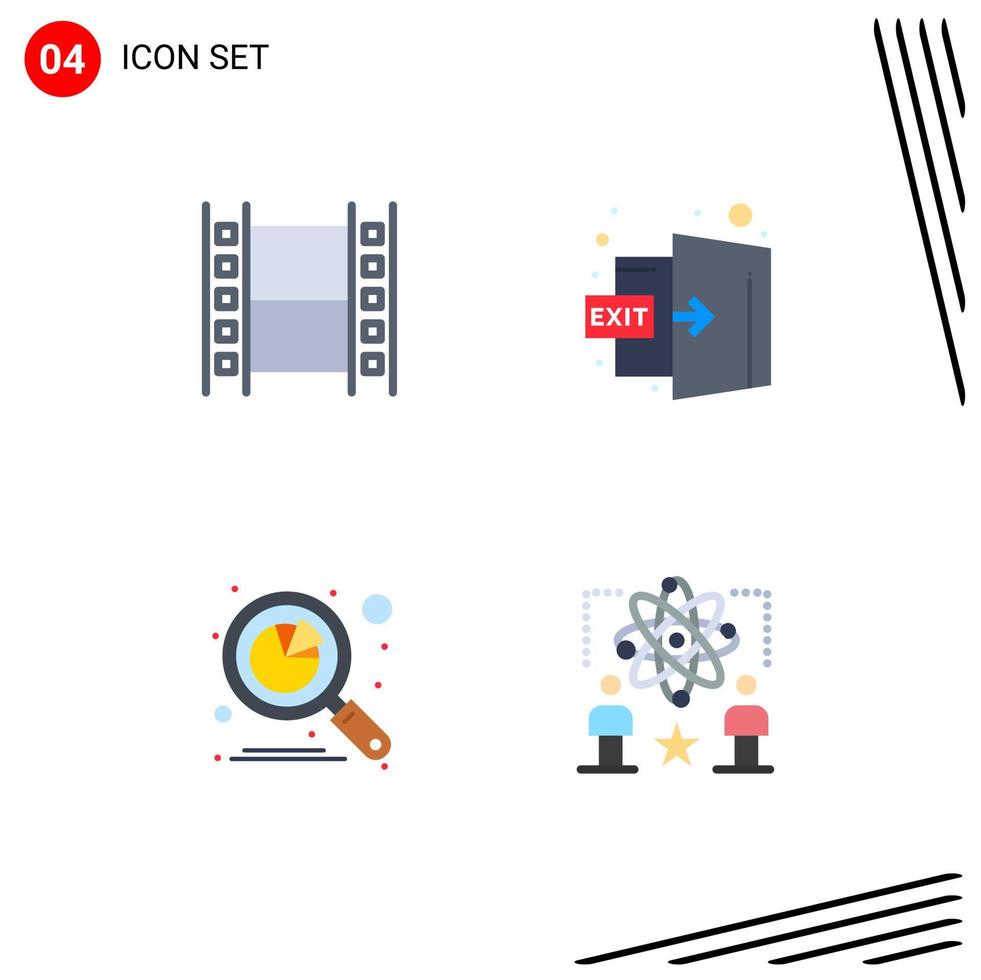 4 plano ícone conceito para sites Móvel e apps filme analytics multimídia sair gráfico editável vetor Projeto elementos