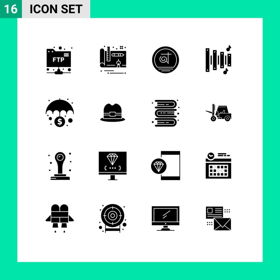 16 sólido glifo conceito para sites Móvel e apps chapéu dinheiro Bangladeshi economia música editável vetor Projeto elementos