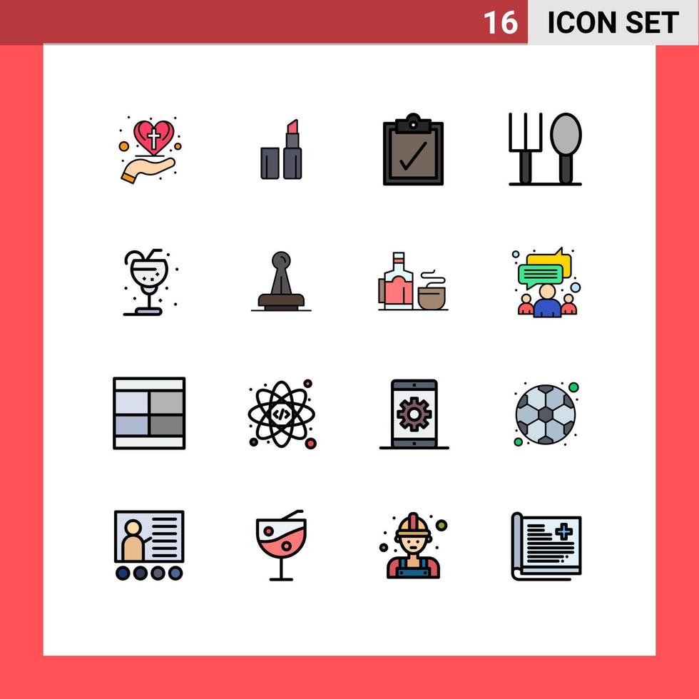 plano cor preenchidas linha pacote do 16 universal símbolos do carimbo gelo tarefa vidro bebida editável criativo vetor Projeto elementos