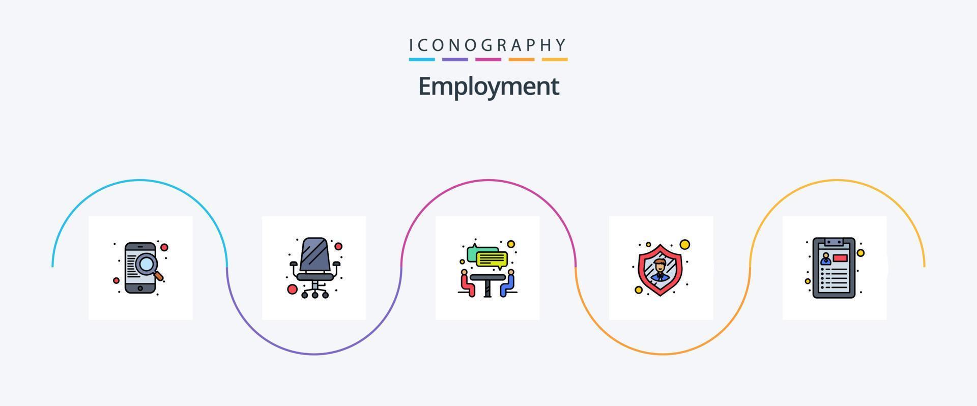 emprego linha preenchidas plano 5 ícone pacote Incluindo . trabalho. entrevista. cv. segurança vetor